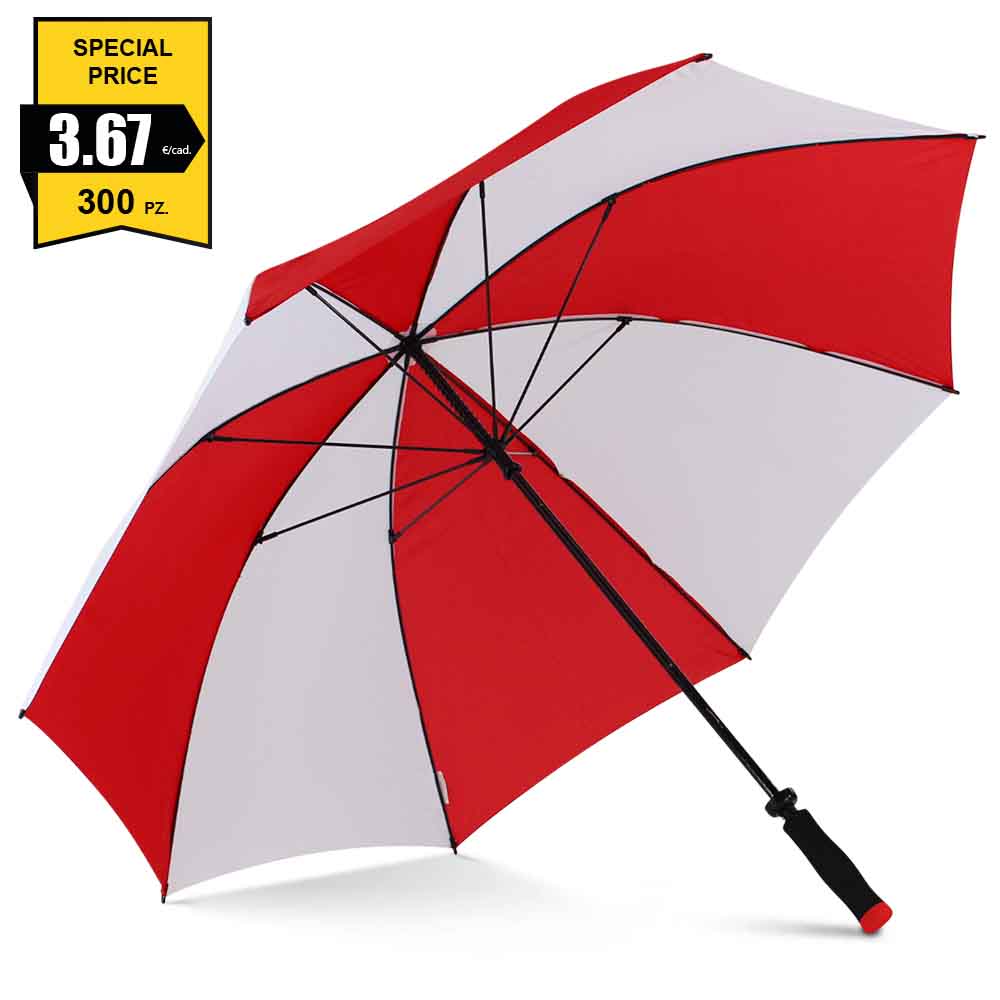Ombrello aperto a spicchi bianchi e rossi, a prezzo speciale di 3,67€.